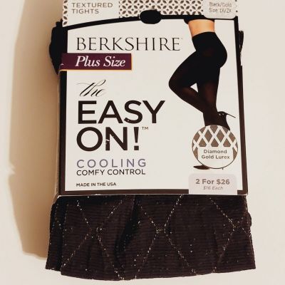 Berkshire Plus Size Control Textured Diamond Gold Lurex Sparkling Tights, 1X/2X